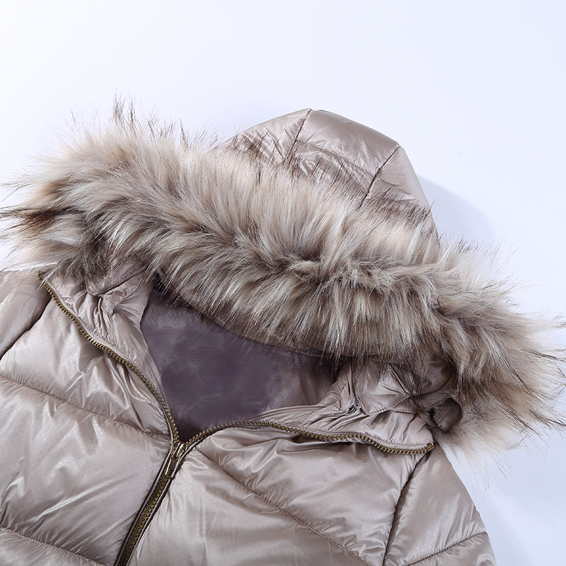 Fur Hooded Long Slim Warm Winter Padded Jacket With Jacquard Lining And Two Way Metal Zipper