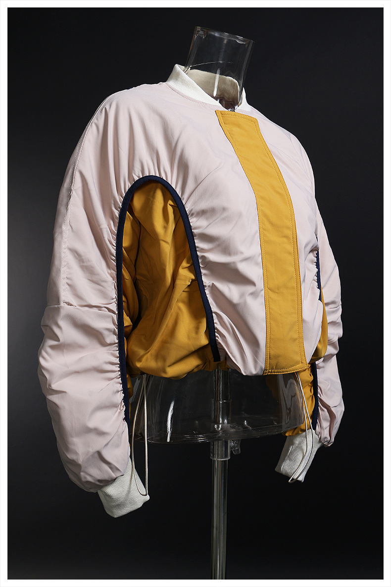 Contrast Color Drawstring Oversized Bomber Jacket