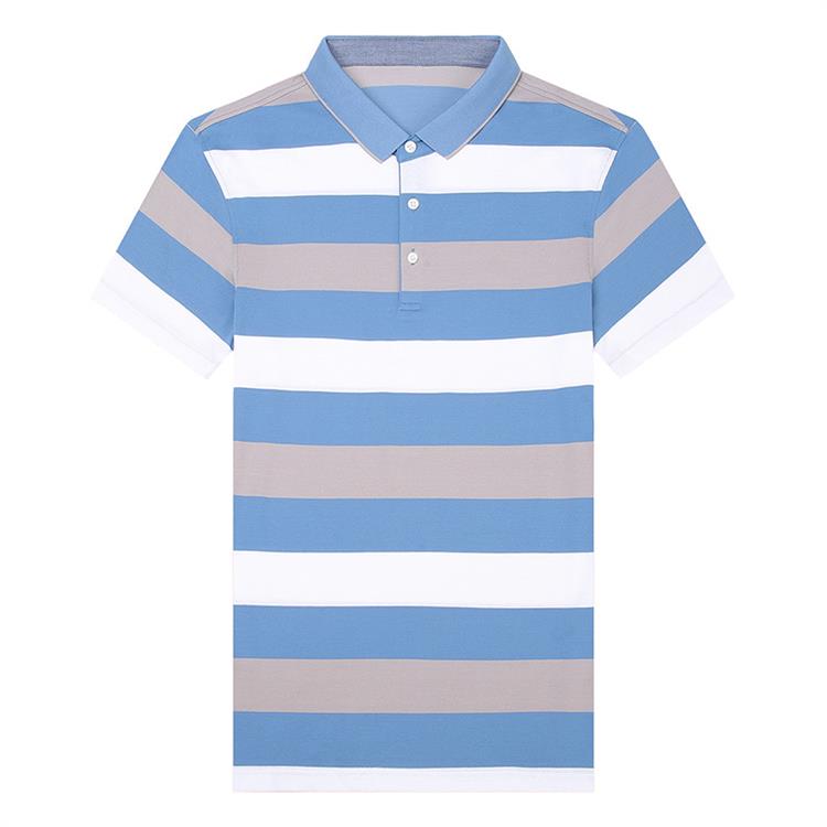 Summer Short Sleeved Striped Golf Tshirts Men'S High Neck Polo Shirt