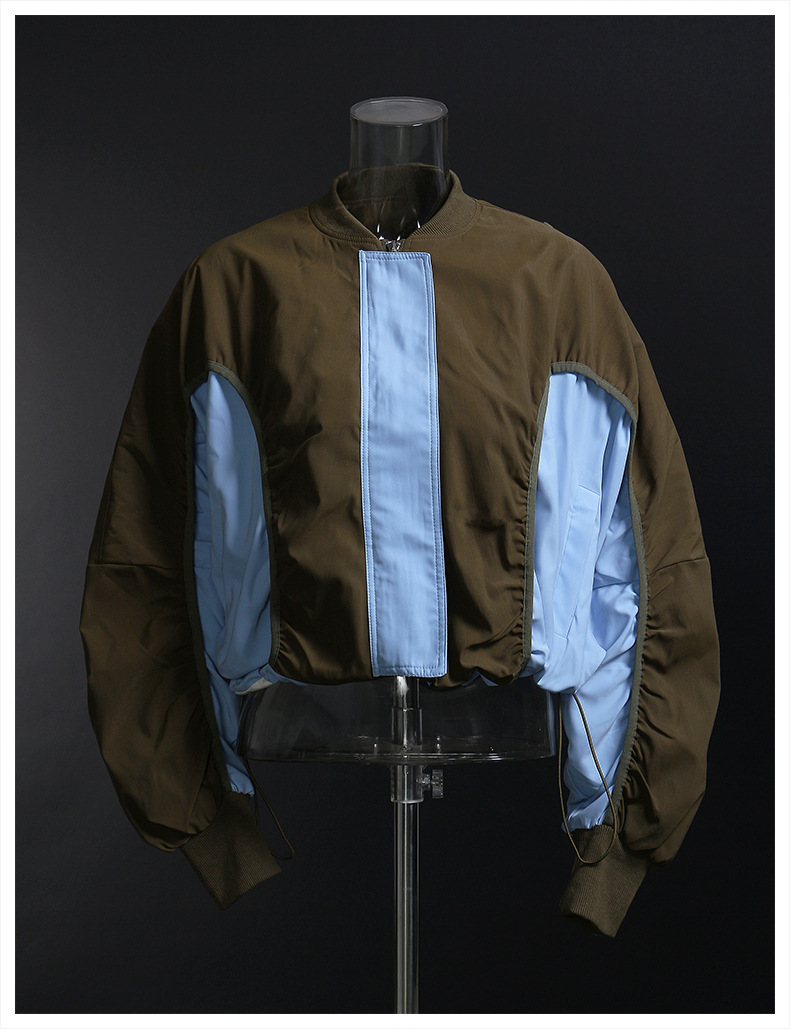 Contrast Color Drawstring Oversized Bomber Jacket