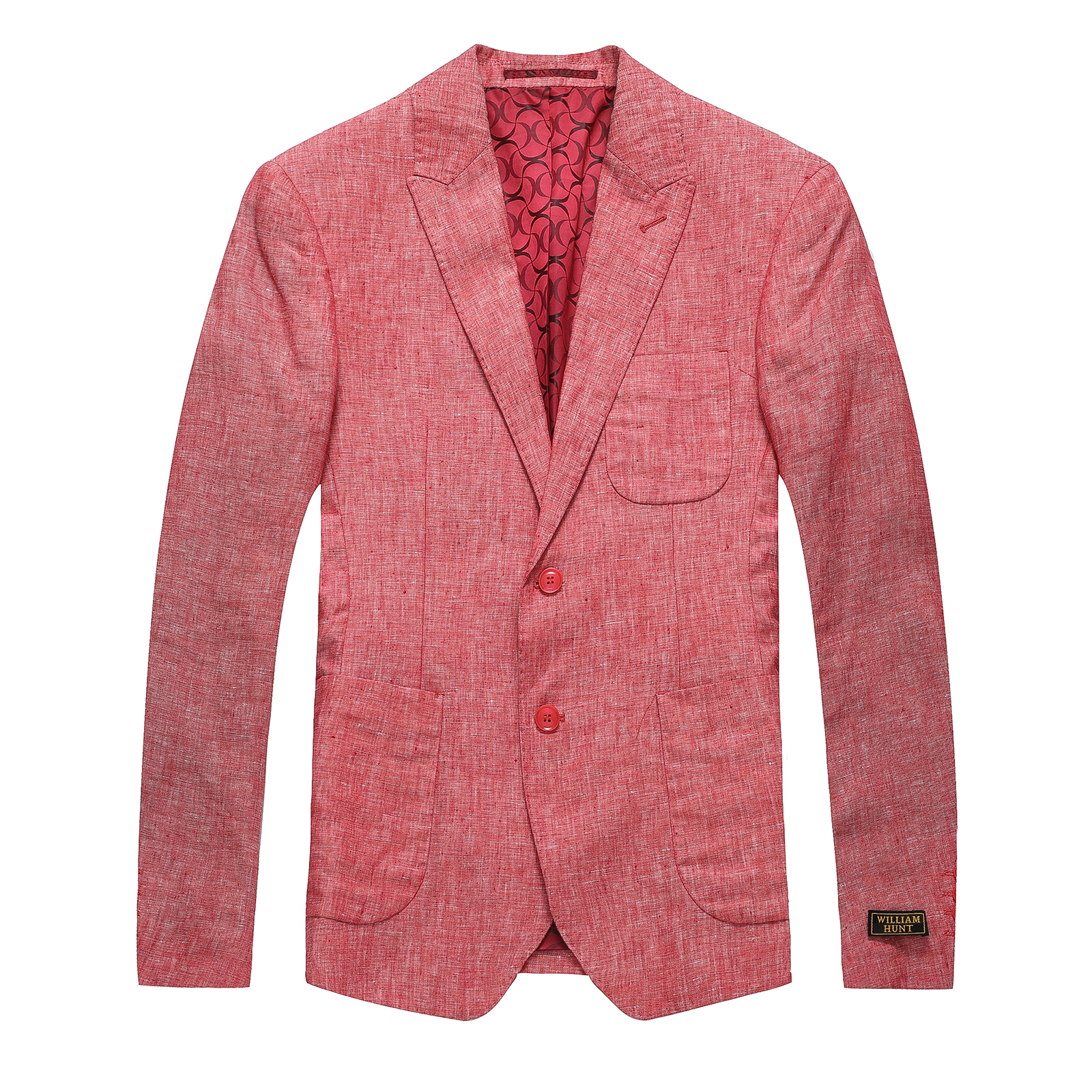 Men's Red Patch Pocket Linen Cotton Casual Suit Blazer Jackets