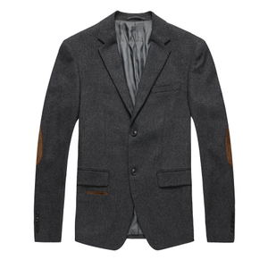 Men's wool mixed elbow patch notch lapel suit blazer
