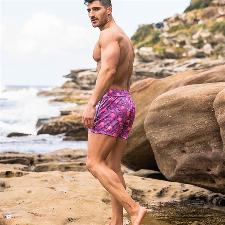 Mens Purple Beach Shorts Loose Sexy Board Nylon Beach Shorts Men