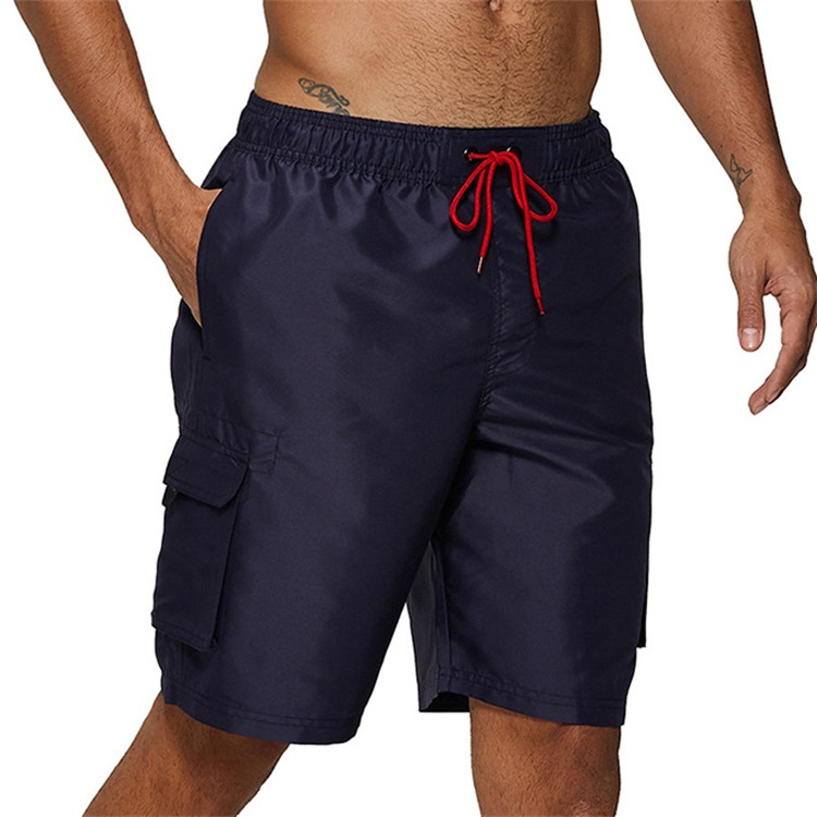 Summer Quick Dry Polyester Men's Fit Elastic Waist Striped Beach Shorts